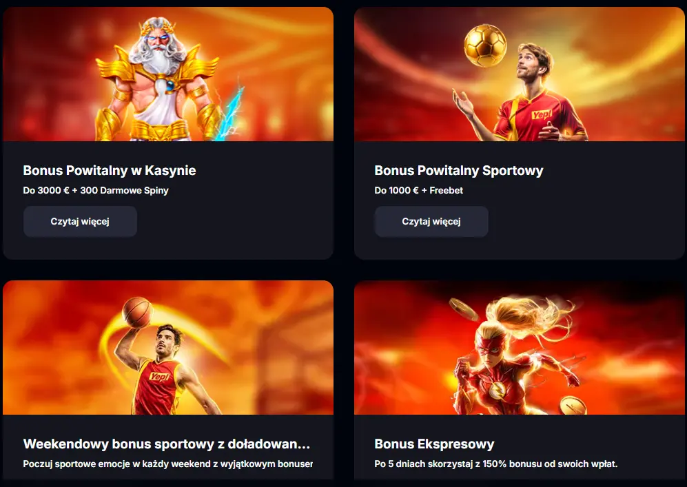 serwis — bonus powitalny w kasynie do 3000 zł + 300 darmowych spinów oraz bonus sportowy do 1000 zł + Freebet